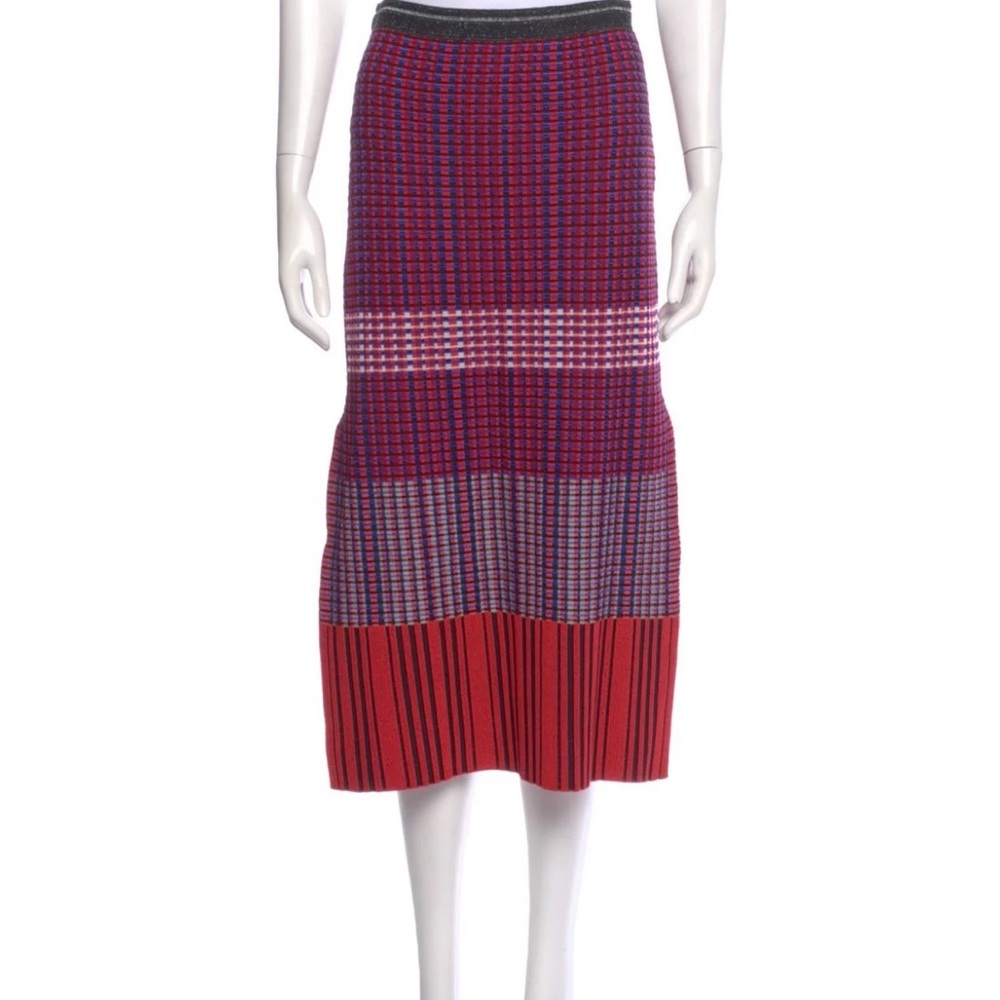 Proenza Scouler Red and Purple Patterned Knit Midi Skirt